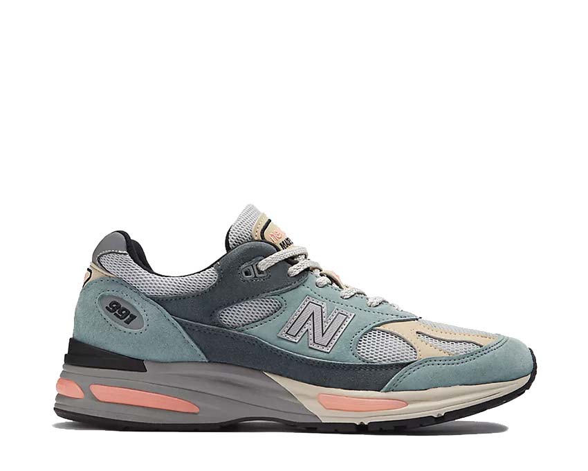 New Balance 991v2 UK Silver Blue Turbulence — Herren Premium Made in UK Sneaker