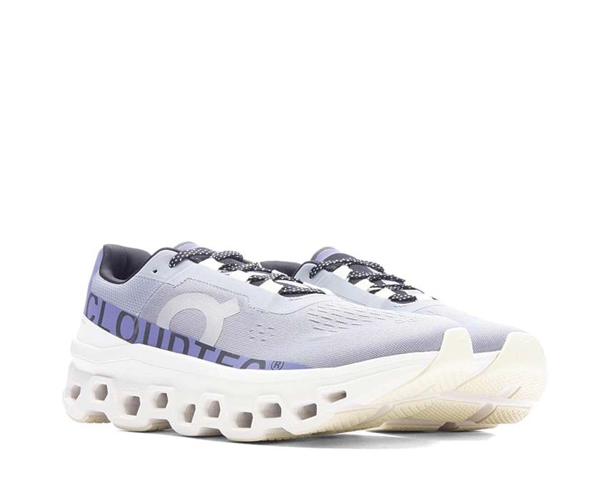 On Cloudmonster Mist Blueberry vue latérale — amorti CloudTec