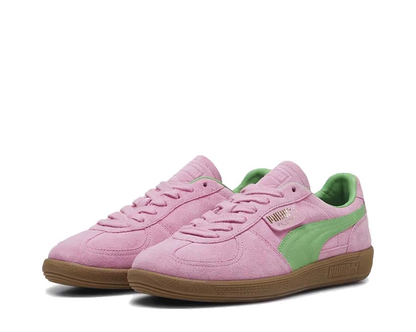 Puma Palermo Special Pink Delight Green Gum vue latérale — cuir bicolore rose vert