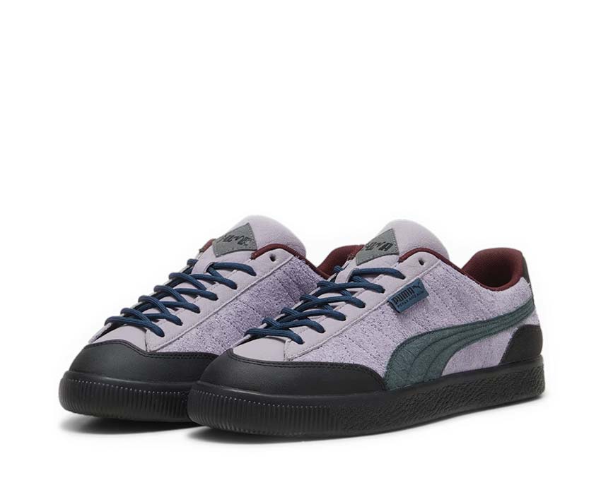 Puma Clyde Lavender Shock Ocean Tropic side view — two-tone leather lavender tropical