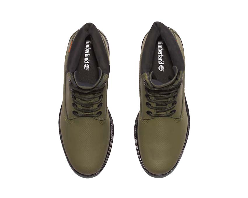 Timberland 6 Inch Premium Boot Military Olive détail — lacets ronds logo cuir