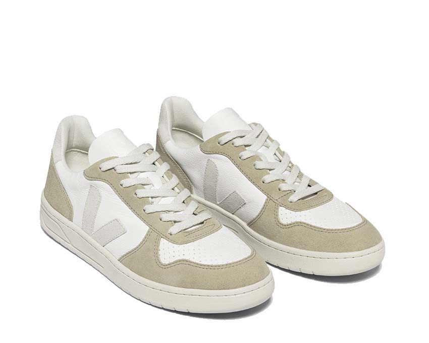 Veja V-10 Extra White/Sahara Seitenansicht — chromfreies Naturleder