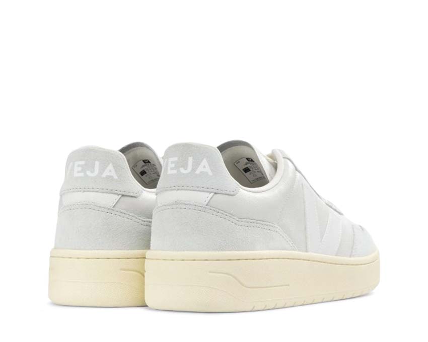 Veja V-90 Gravel/White vista lateral — cuero liso bicolor