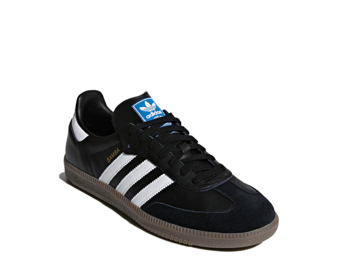 Adidas Samba OG Core Black Seitenansicht — 3 Streifen schwarzes Leder