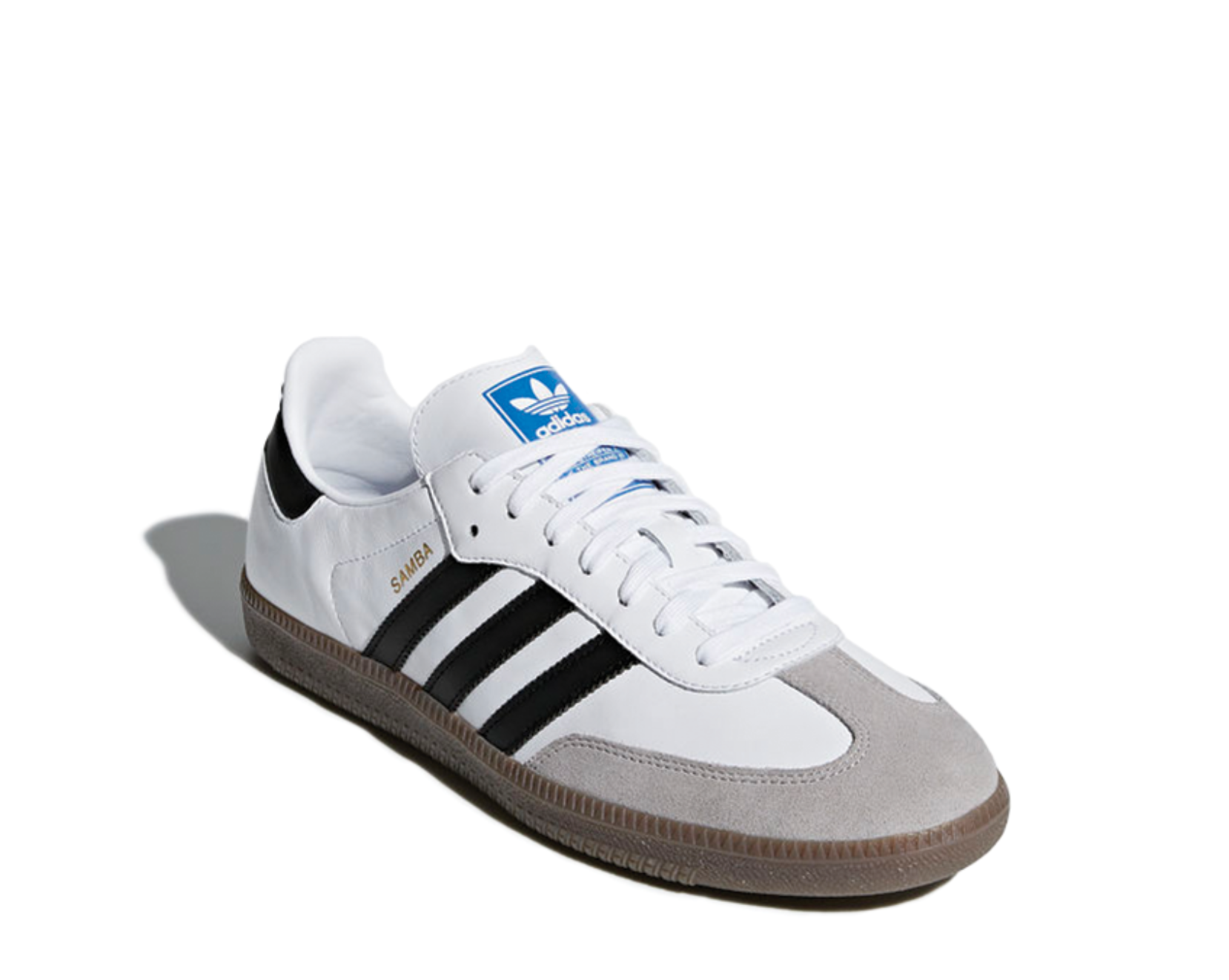 Adidas Samba OG White vue latérale — 3 bandes noires cuir blanc