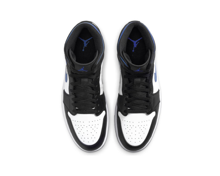 Jordan Air Jordan 1 Mid White Racer Blue détail — tige cuir blanc bleu