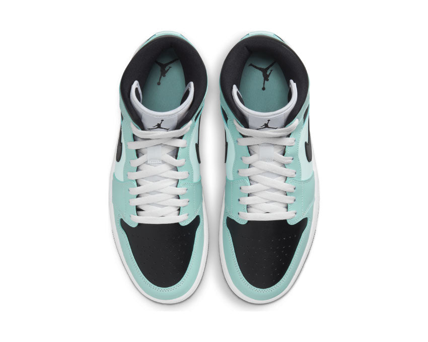 Jordan Air Jordan 1 Mid Light Dew Black Teal Tint White détail — cuir Teal Tint vert d'eau