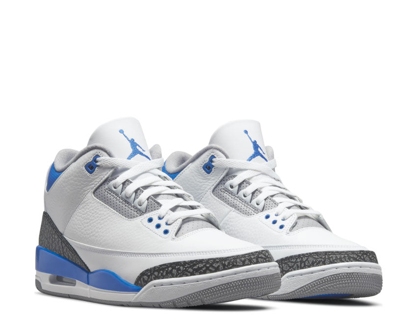 Jordan Air Jordan 3 Retro White Racer Blue Seitenansicht — Leder und Elefantenprint