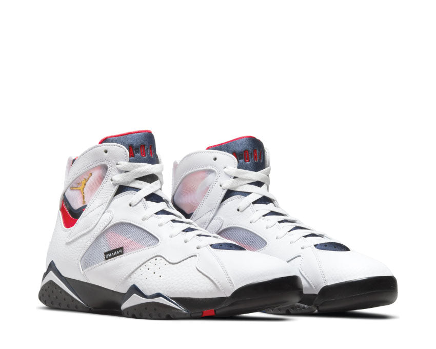 Jordan Air Jordan 7 Retro PSG White Red Navy vista lateral — cuero y textil
