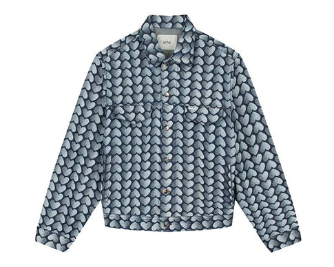 Arte Jean Allover Heart Jacket Denim — veste unisexe jean motif cœurs