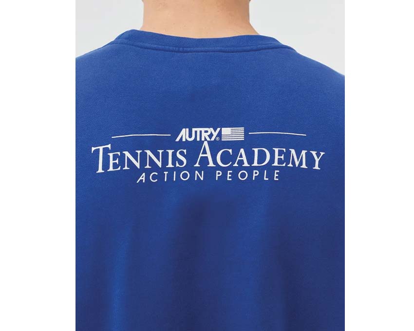 Autry Tennis Man Sweatshirt Blue vue latérale — coupe décontractée col rond broderie tennis