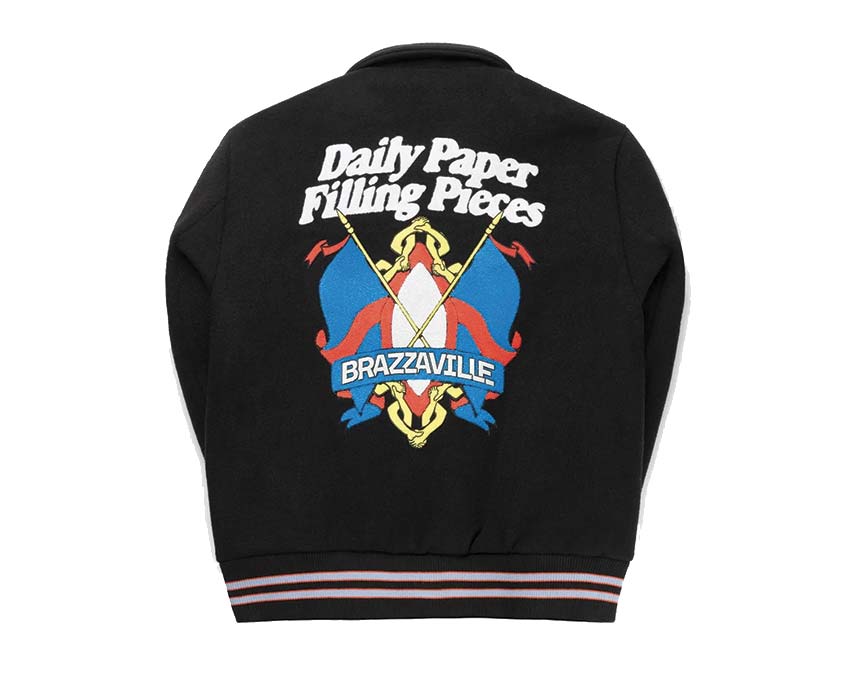 Daily Paper x Filling Pieces Varsity Jacket Black Seitenansicht — Rücken Wollfilz