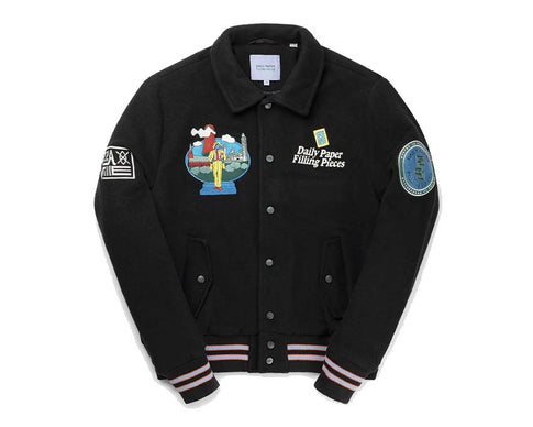 Daily Paper x Filling Pieces Varsity Jacket Black — Unisex-Varsity-Jacke Wolle