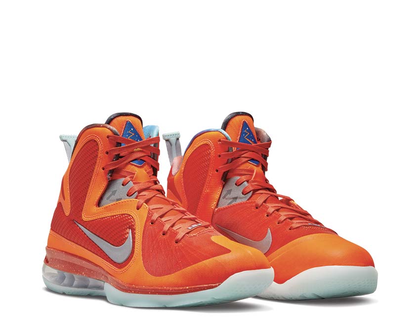 Nike Lebron IX Total Orange vue latérale — tige synthétique orange total