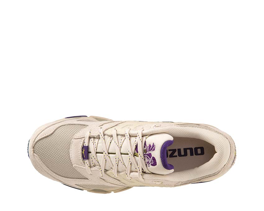 Mizuno Wave Prophecy LS Cream/Purple Seitenansicht — atmungsaktives Mesh Laufschuh