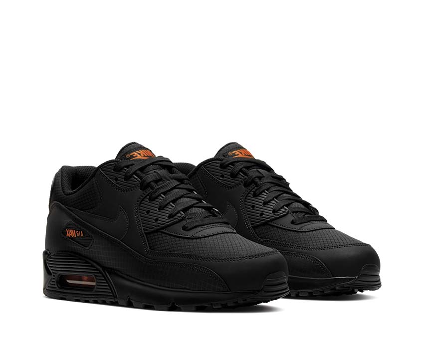 Nike Air Max 90 Black Total Orange Seitenansicht — Mesh und Leder
