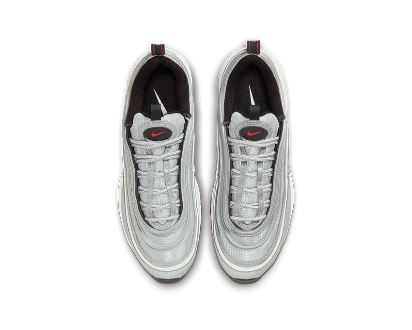 Nike Air Max 97 OG Wmns Metallic Silver Varsity Red White Black detalle — parte superior metálica
