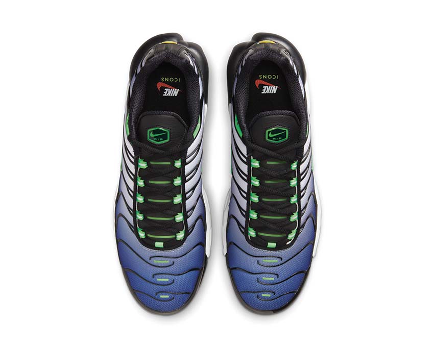 Nike Air Max Plus Black Scream Green semelle — Tuned Air visible