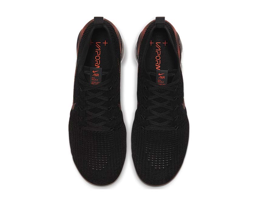 Nike Air Vapormax Flyknit 3 Black Total Orange detalle — caña Flyknit