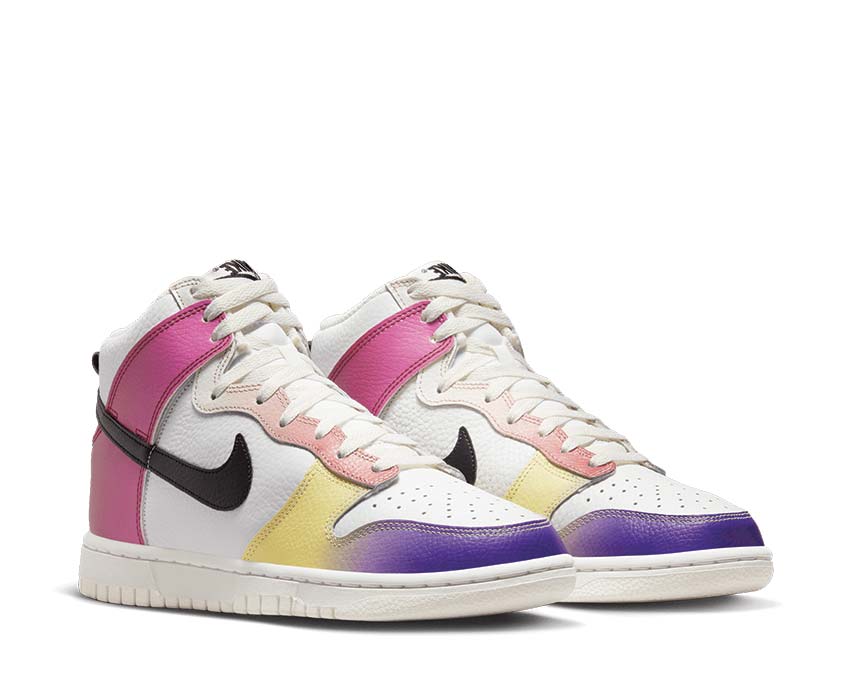 Nike Dunk High Summit White Black Red vue latérale — cuir bicolore femme