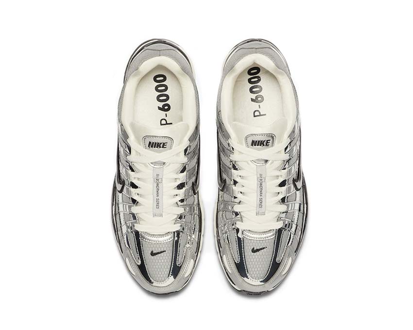 Nike P-6000 Metallic Silver détail — tige mesh overlay