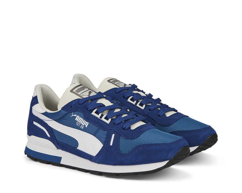 Puma RX 737 Vintage Lake Blue vue latérale — overlays contrastés rétro