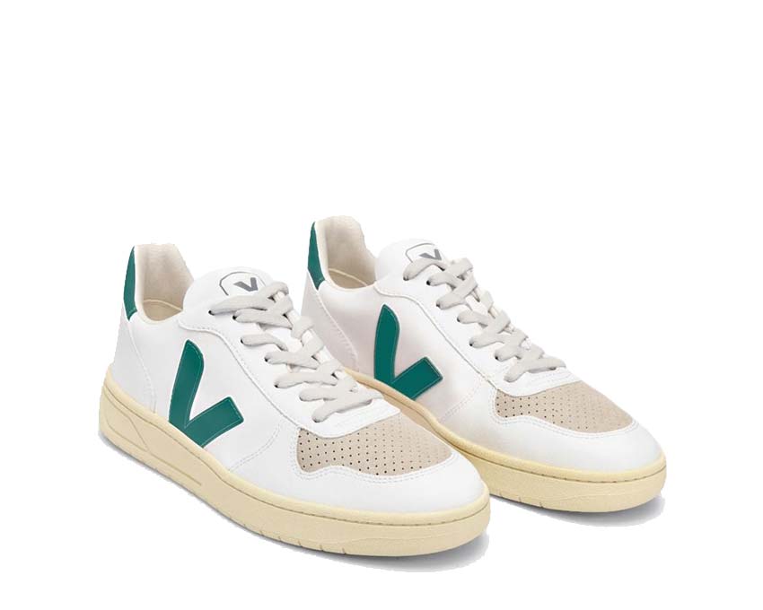 Veja V-10 White/Brittany vue latérale — cuir lavé bicolore